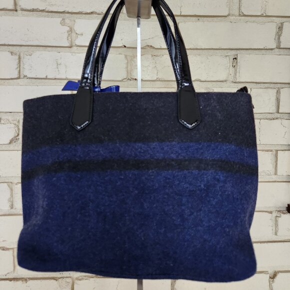 Nwot Coach Wool Blue & Black Satchel Handbag Purse - Picture 3 of 15